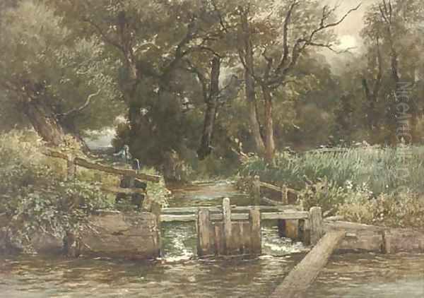 A quiet nook on the Test, Hampshire Oil Painting by Josiah Wood Whymper