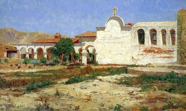 Capistrano Mission Oil Painting by Elmer Wachtel