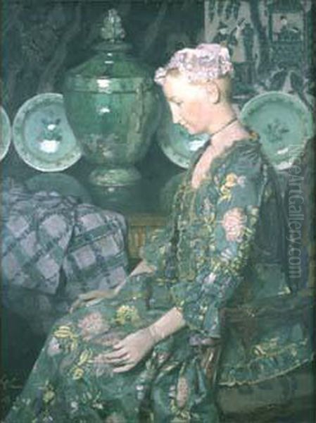 La Poupee Verte. Oil Painting by Jules-Alexandre Grun