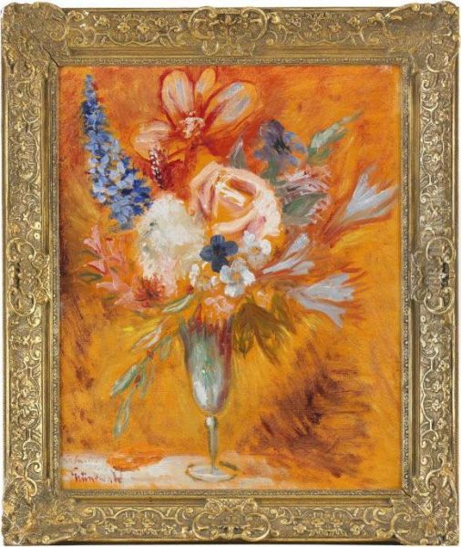 Blomsterstilleben Mot Orange Fond Oil Painting by Isaac Grunewald