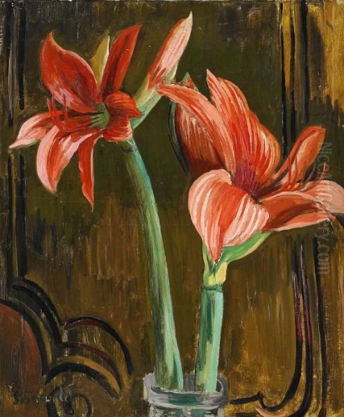 Stilleben Med Amaryllis Oil Painting by Isaac Grunewald