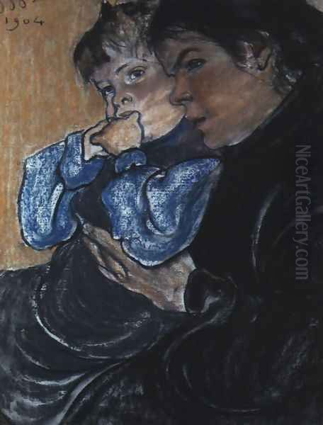 Artist's Wife with their Son Stas Oil Painting by Stanislaw Wyspianski