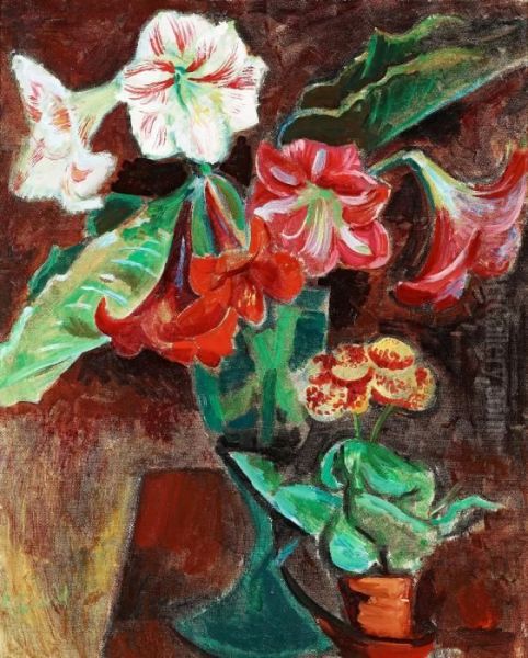 Still Life With Amaryllis Oil Painting by Isaac Grunewald