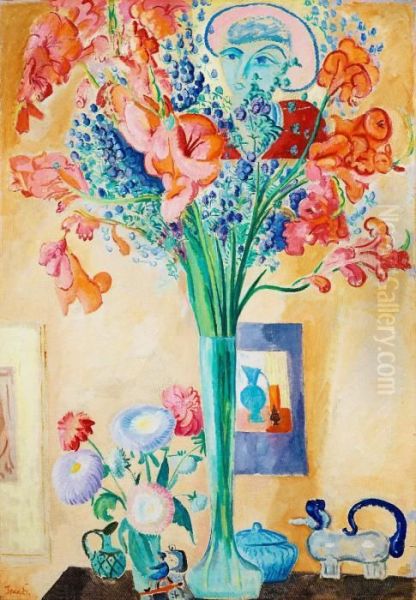 Still Life With Gladiolus Oil Painting by Isaac Grunewald