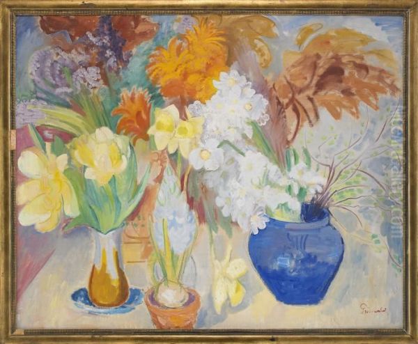 Blomsterstilleben Oil Painting by Isaac Grunewald