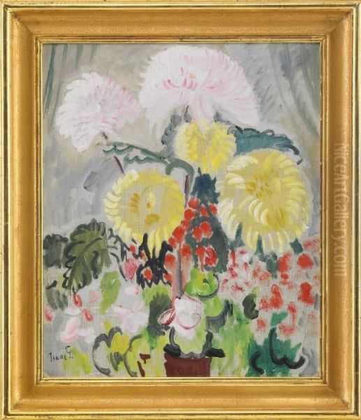 Stilleben Med Krysantemum Oil Painting by Isaac Grunewald