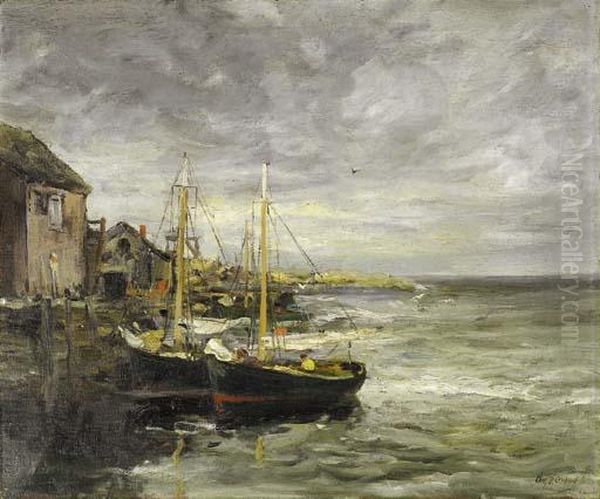 A Stiff Breeze, Rockport Oil Painting by Charles Paul Gruppe