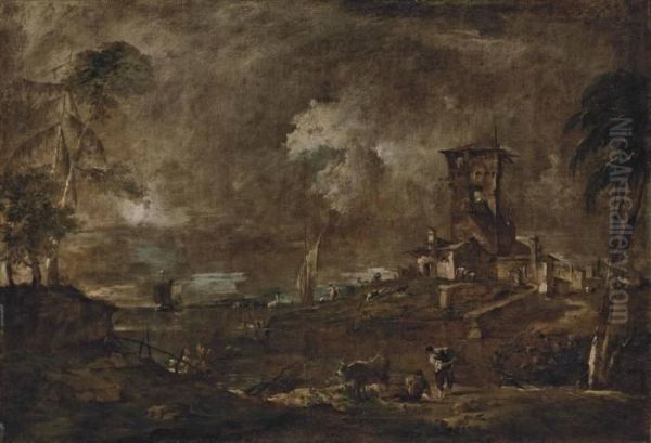 A Venetian Capriccio Oil Painting by Francesco Guardi