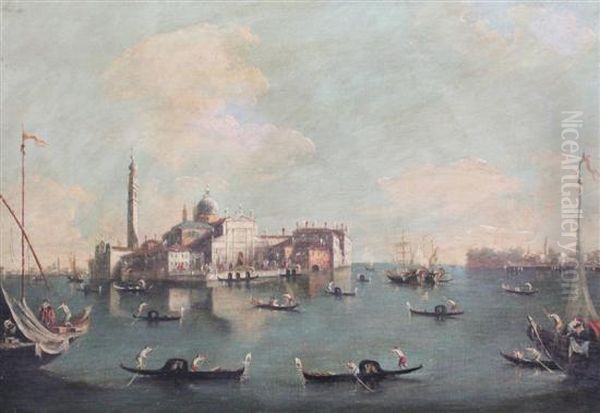 Gondolas And Shipping Off Venice Oil Painting by Francesco Guardi