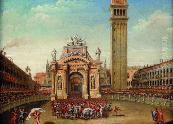 Festa In Onore Dei Duchi Di Prussia In Piazza San Marco Oil Painting by Francesco Guardi