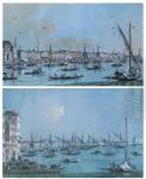 Venice, A Pair Of Views Of The Riva Degli Schiavoni Oil Painting by Giacomo Guardi