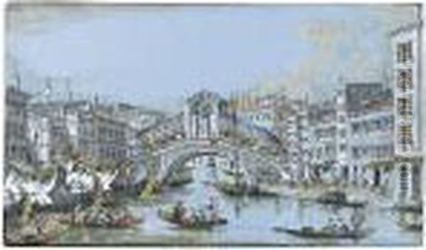 View Of The Ponte Di Rialto, Venice Oil Painting by Giacomo Guardi