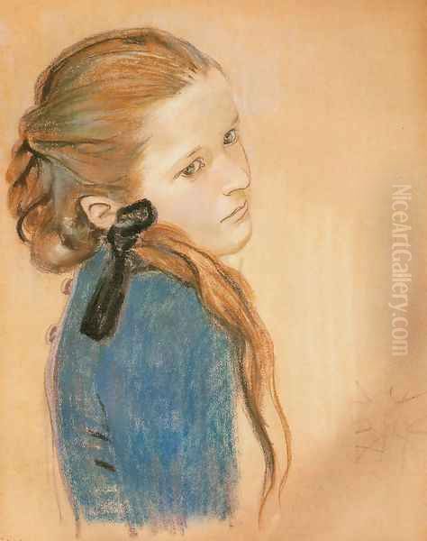 Portrait of a Girl I Oil Painting by Stanislaw Wyspianski