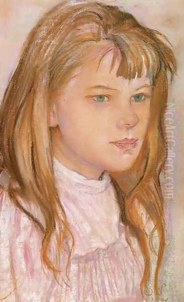 Head of a Girl I Oil Painting by Stanislaw Wyspianski