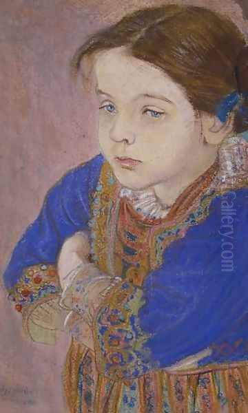 Girl in a Folk Costume Oil Painting by Stanislaw Wyspianski