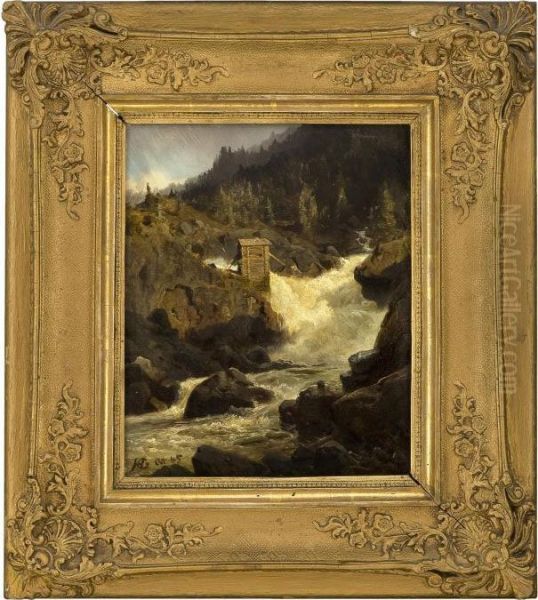 Part From Hallingdal Oil Painting by Hans Fredrik Gude