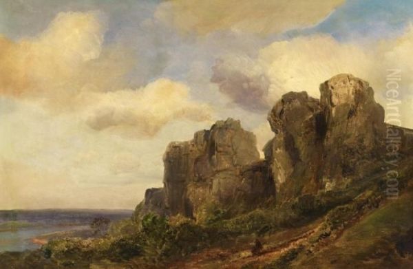 Rocky Landscape In Normandy Oil Painting by Theodore Gudin