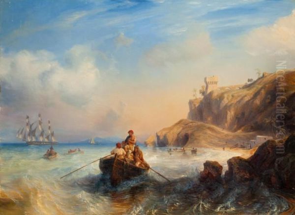 Shipsby The Coast Oil Painting by Theodore Gudin