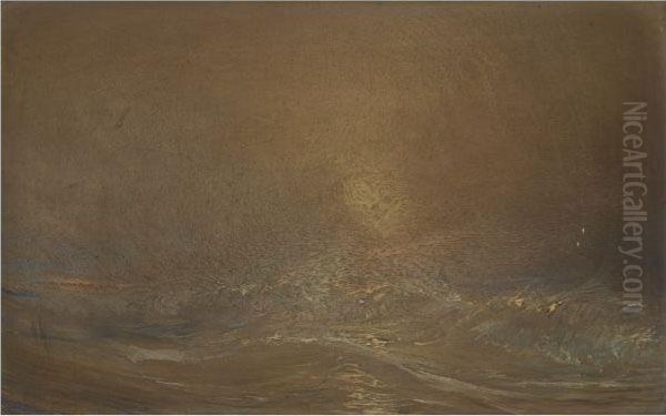 Sunset Over Rough Seas Oil Painting by Theodore Gudin