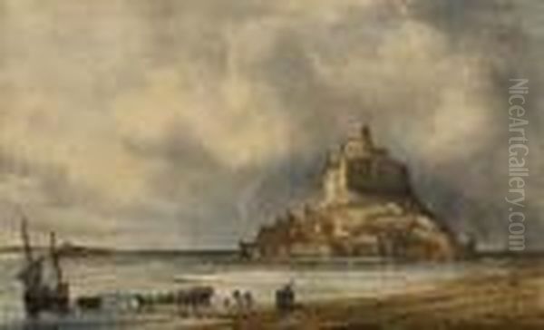 Vue Du Mont Saint Michel Oil Painting by Theodore Gudin