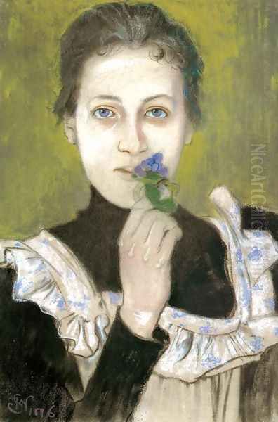 Girl with Violets Oil Painting by Stanislaw Wyspianski