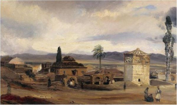 View Of Athens With The Tower Of The Winds And The Agora Oil Painting by Theodore Gudin