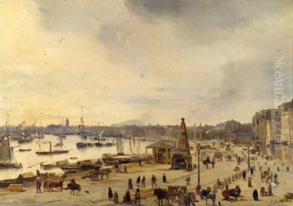 Vue Des Quais De Bordeaux Oil Painting by Theodore Gudin