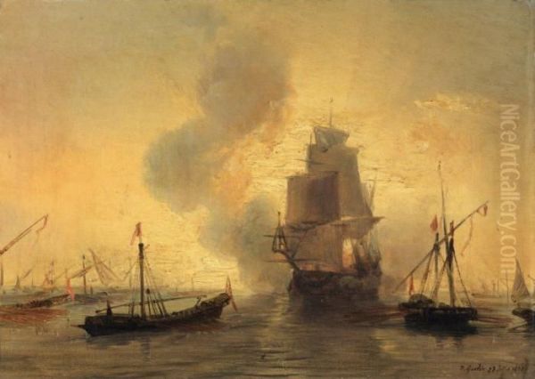 La Rade De Venise Oil Painting by Theodore Gudin