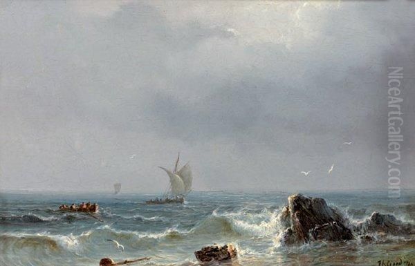 Bateaux De Peche Sous Le Vent Oil Painting by Theodore Gudin