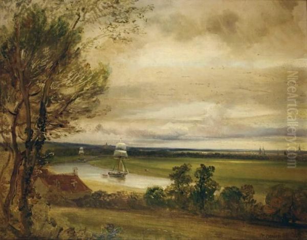 Flusslandschaft. Oil Painting by Theodore Gudin