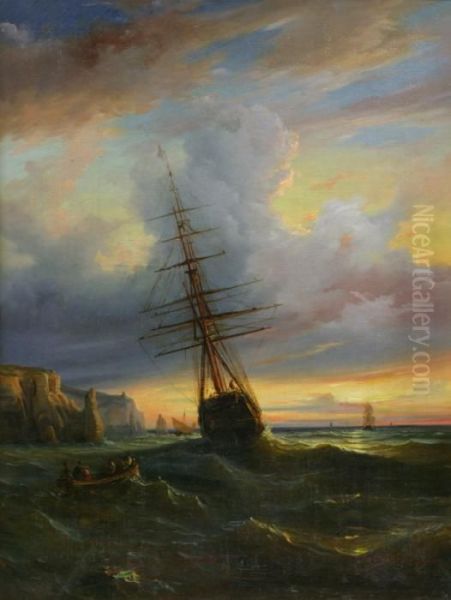 A Ship Of The Dusk Oil Painting by Theodore Gudin