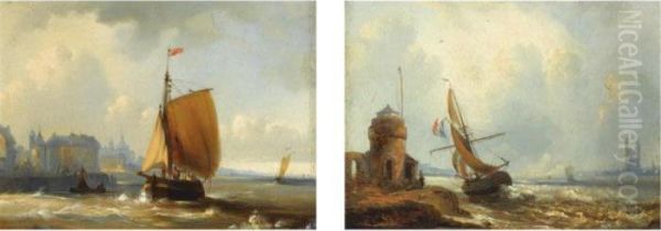 A Sailingvessel Along The Coast Oil Painting by Theodore Gudin