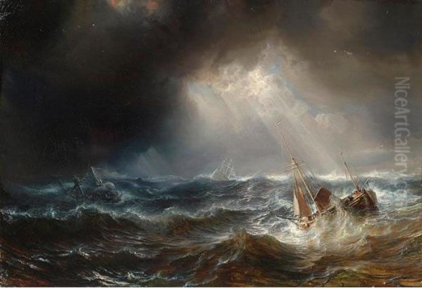 Shipping In A Storm Oil Painting by Theodore Gudin