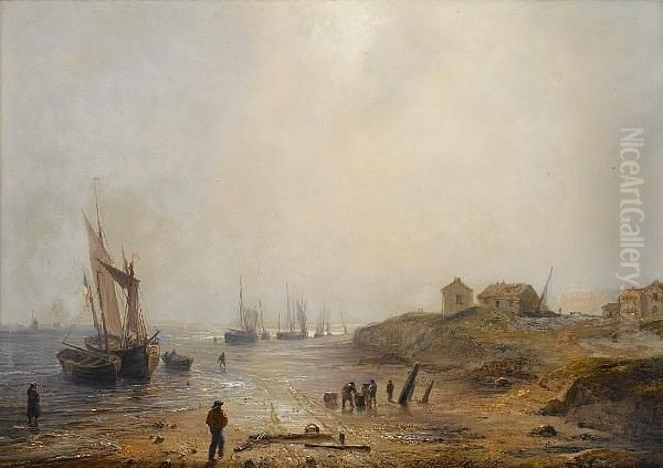 Coastal Scene At Low Tide Oil Painting by Theodore Gudin