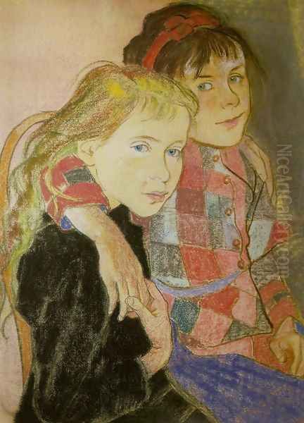 Two Girls Oil Painting by Stanislaw Wyspianski