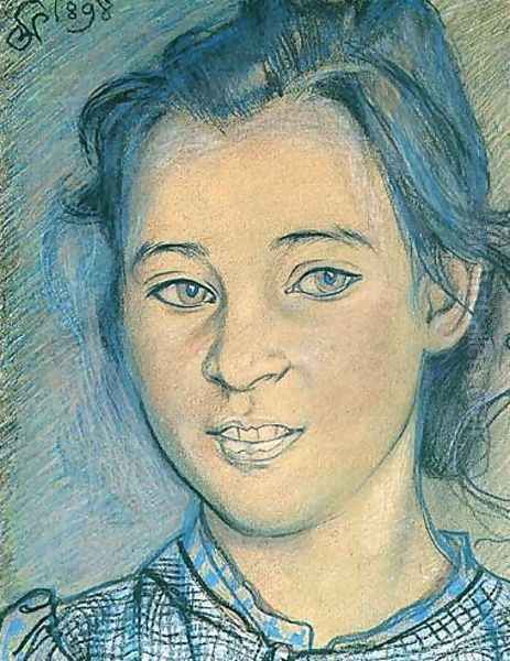 Head of a Girl Oil Painting by Stanislaw Wyspianski