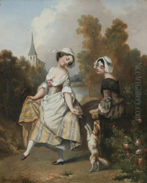 Frolic In The Garden Oil Painting by Charles Francois Prosper Guerin