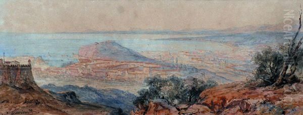 Vue De Nice Et De La Baie Des Anges. Prise Du Mont Alban. Oil Painting by Jacques Guiaud