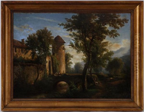 Paysage De Campagne Anime Oil Painting by Charles Louis Guigon