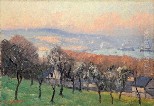 Croisset, Vue Vers Rouen Oil Painting by Narcisse Guilbert