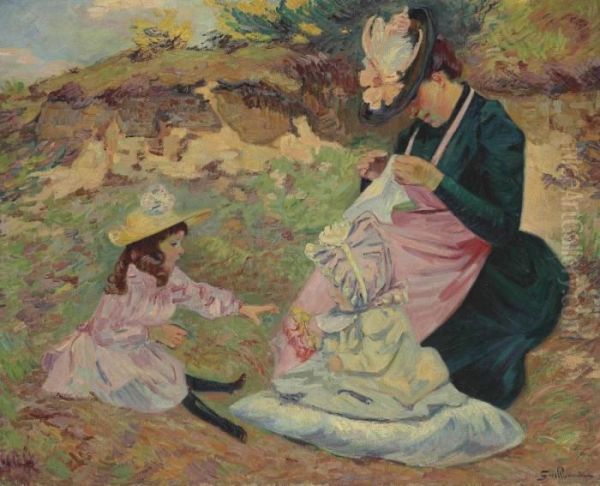 Madame Guillaumin Et Ses Filles Oil Painting by Armand Guillaumin