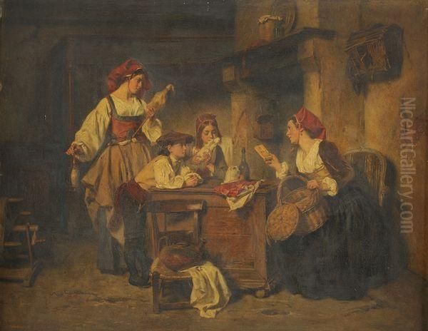 La Lecon De Catechisme Oil Painting by Alexandre Marie Guillemin