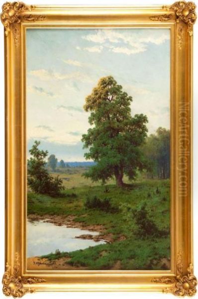 Pejzaz Z Drzewem Oil Painting by Jozef Guranowski