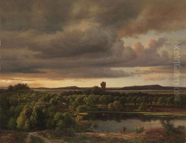 Ostholsteinische Landschaft Mit Wanderer Oil Painting by Louis Gurlitt