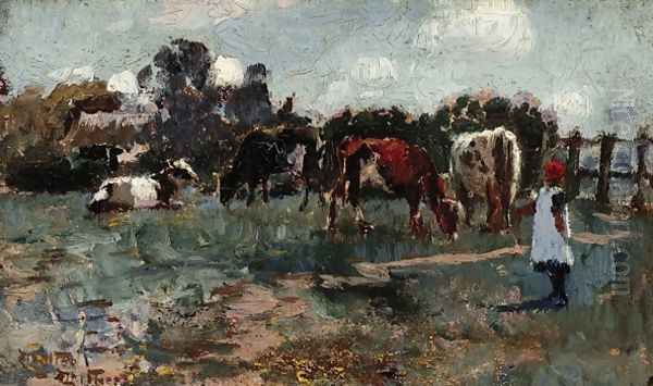 Minding the Cows Oil Painting by Walter Withers