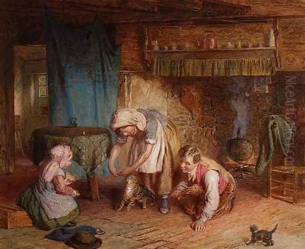 Pussys First Lesson, c.1870 Oil Painting by James Clarke Waite