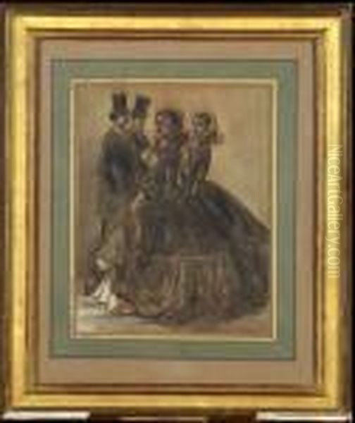 Elegants Ou La Rencontre Oil Painting by Constantin Guys