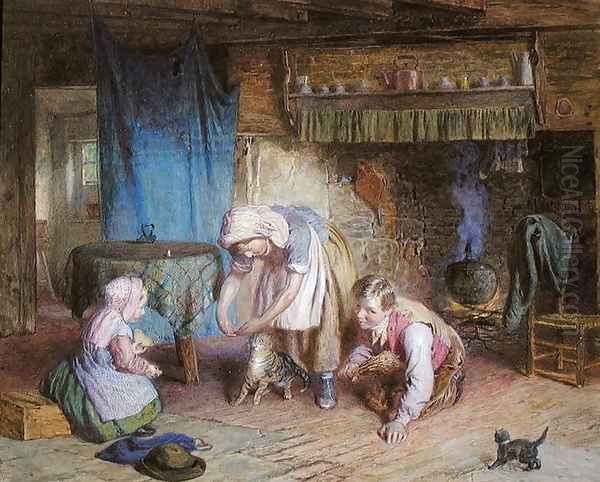 Feeding the Kitten Oil Painting by James Clarke Waite