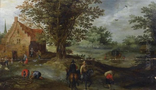 Cavaliers S'eloignant D'une Ferme Oil Painting by Pieter Gysels