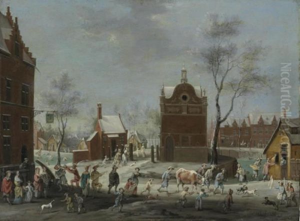 A Winter Carnival In A Small Flemish Town Oil Painting by Pieter Gysels